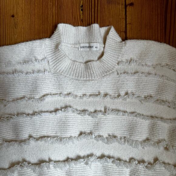 AndTheWhy cream layered fringe mock neck sweater SIZE M/L - Picture 2 of 4